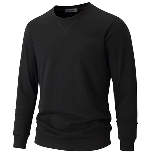 VEIISAR Herren Sweatshirt mit Rundhalsausschnitt Männer Basic Pullover Langarmshirts Freizeit Sport Shirt (616 Black M) von VEIISAR