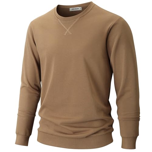 VEIISAR Herren Sweatshirt mit Rundhalsausschnitt Männer Basic Pullover Langarmshirts Freizeit Sport Shirt (616 Brown XL) von VEIISAR