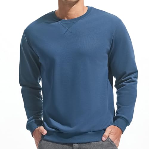 VEIISAR Herren Sweatshirt mit Rundhalsausschnitt Männer Basic Pullover Langarmshirts Freizeit Sport Shirt (616 Dark Blue S) von VEIISAR