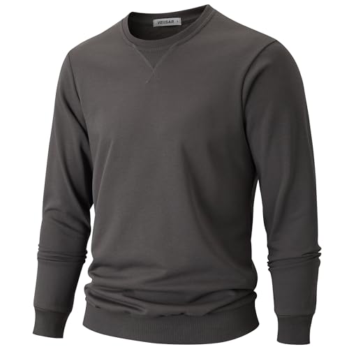 VEIISAR Herren Sweatshirt mit Rundhalsausschnitt Männer Basic Pullover Langarmshirts Freizeit Sport Shirt (616 Dark Grey 3XL) von VEIISAR