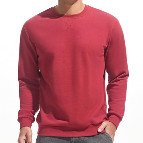 VEIISAR Herren Sweatshirt mit Rundhalsausschnitt Männer Basic Pullover Langarmshirts Freizeit Sport Shirt (616 Dark Red L) von VEIISAR