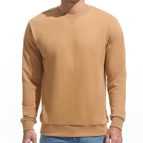 VEIISAR Herren Sweatshirt mit Rundhalsausschnitt Männer Basic Pullover Langarmshirts Freizeit Sport Shirt (616 Khaki L) von VEIISAR