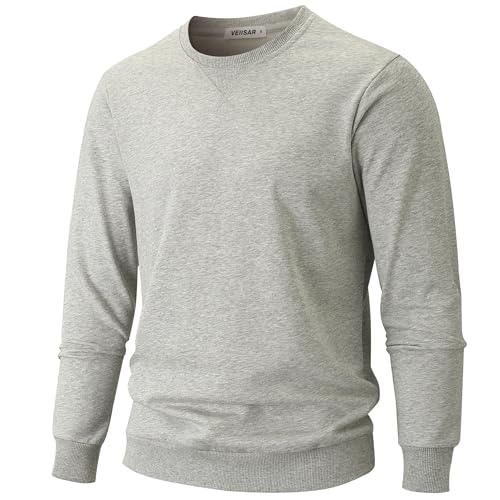 VEIISAR Herren Sweatshirt mit Rundhalsausschnitt Männer Basic Pullover Langarmshirts Freizeit Sport Shirt (616 Light Grey S) von VEIISAR