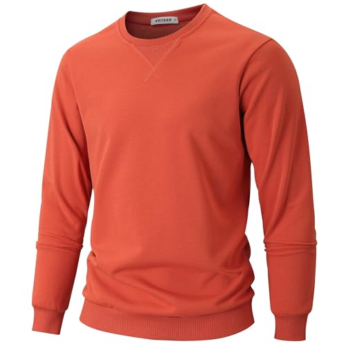 VEIISAR Herren Sweatshirt mit Rundhalsausschnitt Männer Basic Pullover Langarmshirts Freizeit Sport Shirt (616 Orange 3XL) von VEIISAR