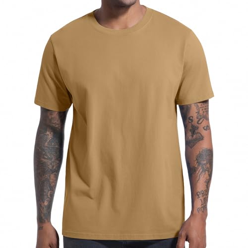 VEIISAR Herren T-Shirt 210 GSM Mittel Weight 100% Baumwolle (vorgewaschen) - Weich & Bequem Stoff Klassisches Basic T-Shirt - Uni-Farbe - 2 Khaki XXL von VEIISAR