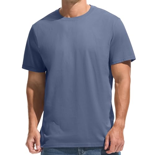 VEIISAR Herren T-Shirt 210 GSM Mittel Weight 100% Baumwolle (vorgewaschen) - Weich & Bequem Stoff Klassisches Basic T-Shirt - Uni-Farbe - Blau M von VEIISAR