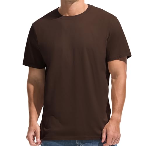 VEIISAR Herren T-Shirt 210 GSM Mittel Weight 100% Baumwolle (vorgewaschen) - Weich & Bequem Stoff Klassisches Basic T-Shirt - Uni-Farbe - Braun XL von VEIISAR
