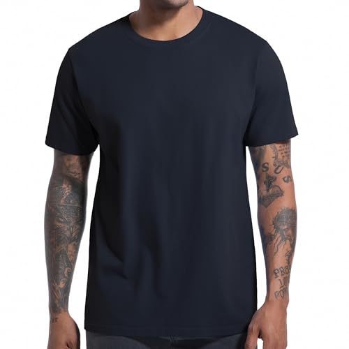 VEIISAR Herren T-Shirt 210 GSM Mittel Weight 100% Baumwolle (vorgewaschen) - Weich & Bequem Stoff Klassisches Basic T-Shirt - Uni-Farbe - Dunkelblau XXL von VEIISAR