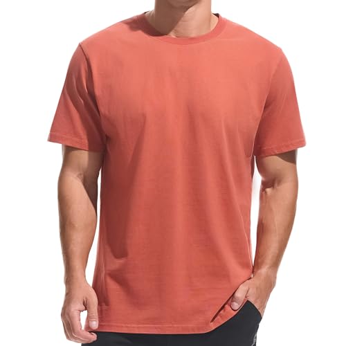 VEIISAR Herren T-Shirt 210 GSM Mittel Weight 100% Baumwolle (vorgewaschen) - Weich & Bequem Stoff Klassisches Basic T-Shirt - Uni-Farbe - Dunkelorange XL von VEIISAR