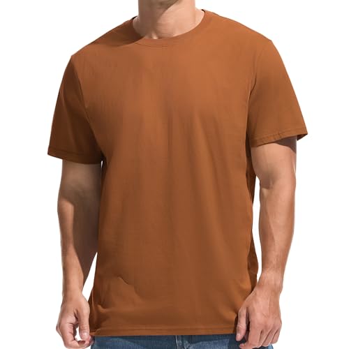 VEIISAR Herren T-Shirt 210 GSM Mittel Weight 100% Baumwolle (vorgewaschen) - Weich & Bequem Stoff Klassisches Basic T-Shirt - Uni-Farbe - Gelblich-braun L von VEIISAR