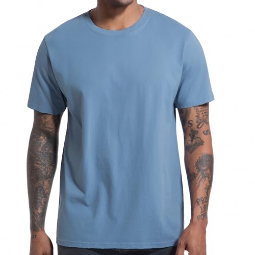VEIISAR Herren T-Shirt 210 GSM Mittel Weight 100% Baumwolle (vorgewaschen) - Weich & Bequem Stoff Klassisches Basic T-Shirt - Uni-Farbe - Hellblau 4XL von VEIISAR