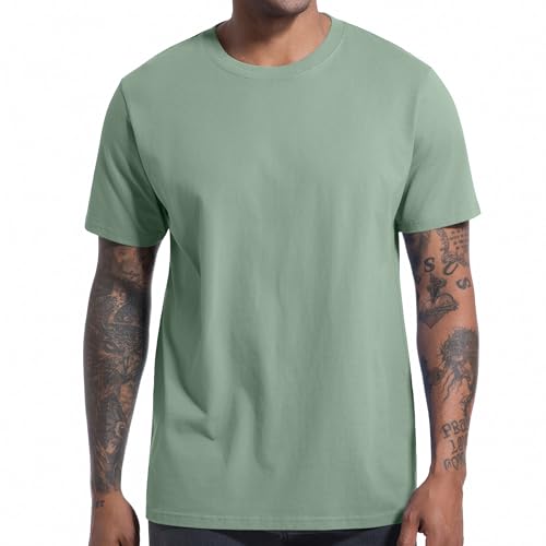VEIISAR Herren T-Shirt 210 GSM Mittel Weight 100% Baumwolle (vorgewaschen) - Weich & Bequem Stoff Klassisches Basic T-Shirt - Uni-Farbe - Hellgrün 4XL von VEIISAR