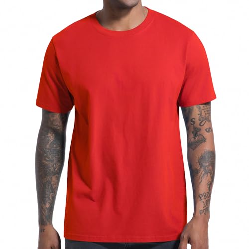 VEIISAR Herren T-Shirt 210 GSM Mittel Weight 100% Baumwolle (vorgewaschen) - Weich & Bequem Stoff Klassisches Basic T-Shirt - Uni-Farbe - Rot 4XL von VEIISAR
