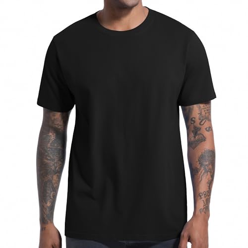 VEIISAR Herren T-Shirt 210 GSM Mittel Weight 100% Baumwolle (vorgewaschen) - Weich & Bequem Stoff Klassisches Basic T-Shirt - Uni-Farbe - Schwarz 4XL von VEIISAR