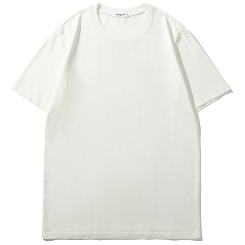 VEIISAR Herren T-Shirt 210 GSM Mittel Weight 100% Baumwolle (vorgewaschen) - Weich & Bequem Stoff Klassisches Basic T-Shirt - Uni-Farbe - Weiß 3XL von VEIISAR