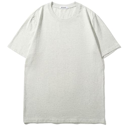 VEIISAR Herren T-Shirt 210 GSM Mittel Weight 100% Baumwolle (vorgewaschen) - Weich & Bequem Stoff Klassisches Basic T-Shirt - Uni-Farbe - Weiß Grau XL von VEIISAR