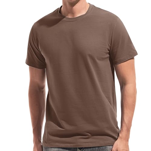 VEIISAR Herren Baumwoll T-Shirt (190g) - Mitteldickes Basic mit Rundhals, Weich & Dehnbar - Bequemer (T31 Coffee S) von VEIISAR