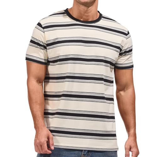 VEIISAR Gestreiftes Herren T-Shirt aus 95% Baumwolle & 5% Elasthan – Bequemes & elastisches T-Shirt – Casual Freizeit-Shirt 30 White Black XL von VEIISAR