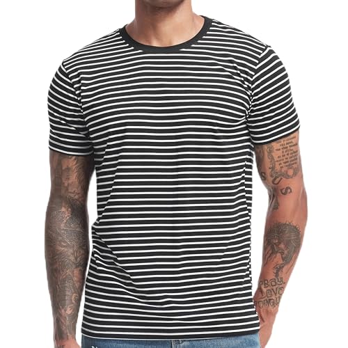 VEIISAR Gestreiftes Herren T-Shirt aus 95% Baumwolle & 5% Elasthan – Bequemes & elastisches T-Shirt – Casual Freizeit-Shirt 311 Black XXL von VEIISAR