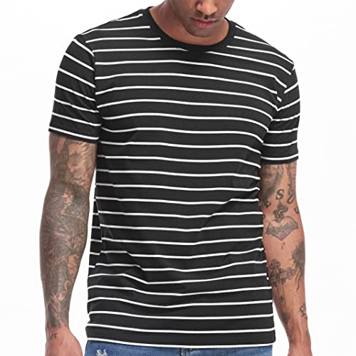 VEIISAR Gestreiftes Herren T-Shirt aus 95% Baumwolle & 5% Elasthan – Bequemes & elastisches T-Shirt – Casual Freizeit-Shirt 312 Black L von VEIISAR