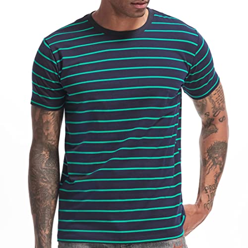 VEIISAR Gestreiftes Herren T-Shirt aus 95% Baumwolle & 5% Elasthan – Bequemes & elastisches T-Shirt – Casual Freizeit-Shirt 312 Royal Blue XXL von VEIISAR