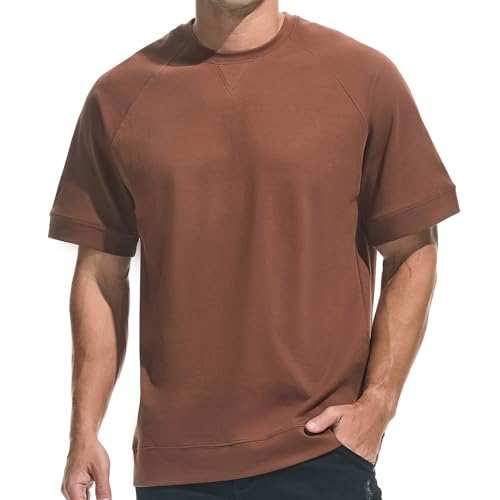 Herren T-Shirt aus Schwerer Baumwolle – 220g Dickes, modisches T Shirt für Freizeit & Casual Formbeständig mit Stretch Braun XL von VEIISAR