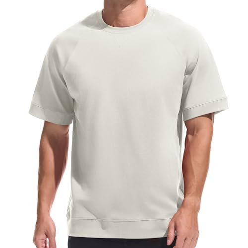 Herren T-Shirt aus Schwerer Baumwolle – 220g Dickes, modisches T Shirt für Freizeit & Casual Formbeständig mit Stretch Hellgrau M von VEIISAR