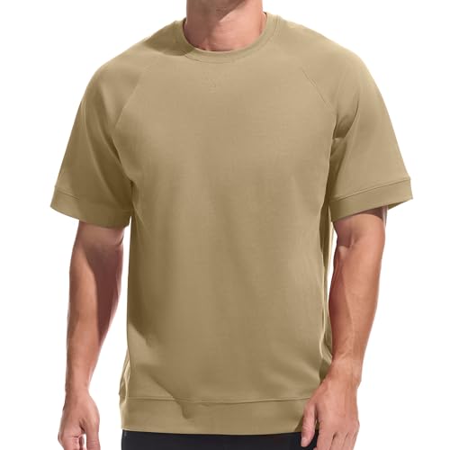 Herren T-Shirt aus Schwerer Baumwolle – 220g Dickes, modisches T Shirt für Freizeit & Casual Formbeständig mit Stretch Khaki XXL von VEIISAR