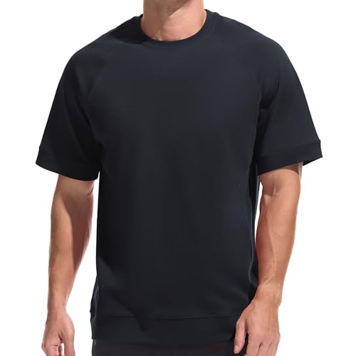 VEIISAR Premium Herren T-Shirt mit Raglan-Schnitt - Vorgewaschener 220g Mikro-Piqué Baumwollmix - Formbeständig mit Stretch - Verstärkter Rundum-Saum & Ärmelbund für Sport & Casual Marineblau L von VEIISAR