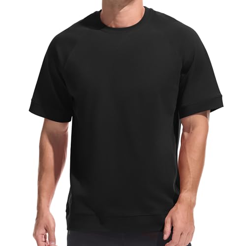Herren T-Shirt aus Schwerer Baumwolle – 220g Dickes, modisches T Shirt für Freizeit & Casual Formbeständig mit Stretch Schwarz L von VEIISAR