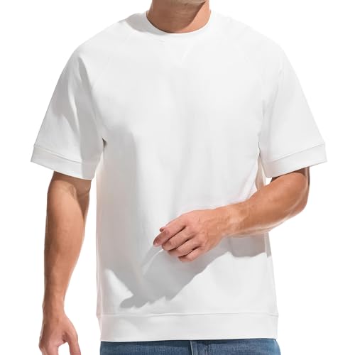 Herren T-Shirt aus Schwerer Baumwolle – 220g Dickes, modisches T Shirt für Freizeit & Casual Formbeständig mit Stretch weiß L von VEIISAR