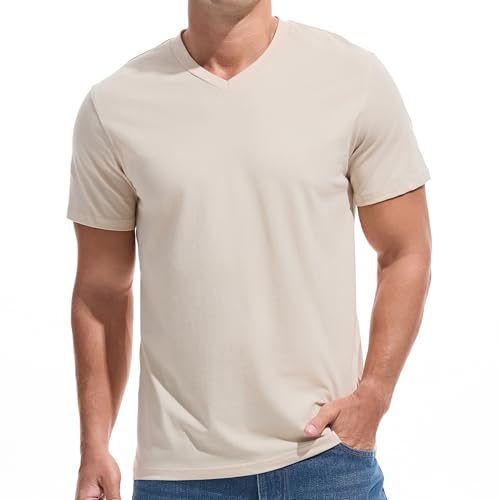 VEIISAR Premium V-Ausschnitt T-Shirts für Männer - modernen Fitted Tees V Neck Unterhemden (V8 Beige M) von VEIISAR