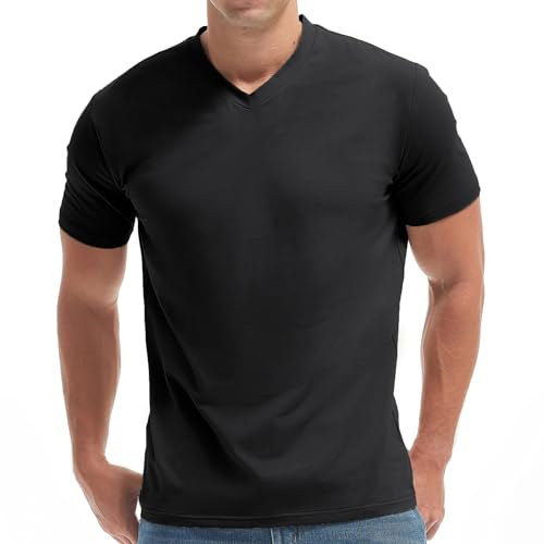 VEIISAR Premium V-Ausschnitt T-Shirts für Männer - modernen Fitted Tees V Neck Unterhemden (V8 Black XXL) von VEIISAR