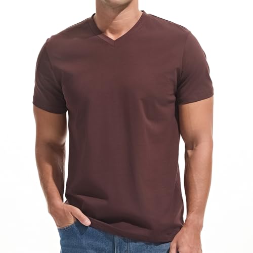 VEIISAR Premium V-Ausschnitt T-Shirts für Männer - modernen Fitted Tees V Neck Unterhemden (V8 Brown XXL) von VEIISAR
