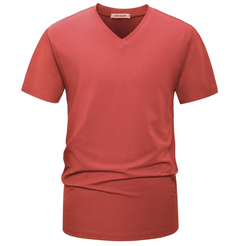 VEIISAR Premium V-Ausschnitt T-Shirts für Männer - modernen Fitted Tees V Neck Unterhemden (V8 Coral red XXL) von VEIISAR