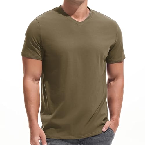 VEIISAR Premium V-Ausschnitt T-Shirts für Männer - modernen Fitted Tees V Neck Unterhemden (V8 Dark Army Green L) von VEIISAR