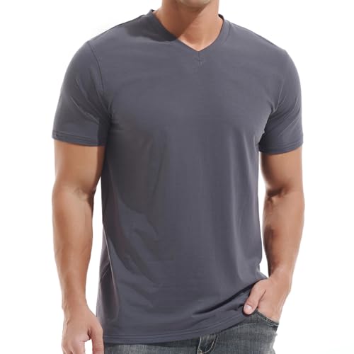 VEIISAR Premium V-Ausschnitt T-Shirts für Männer - modernen Fitted Tees V Neck Unterhemden (V8 Dark Grey L) von VEIISAR