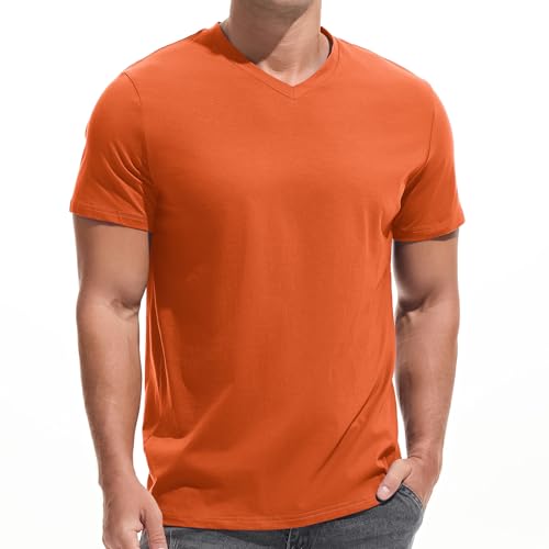 VEIISAR Premium V-Ausschnitt T-Shirts für Männer - modernen Fitted Tees V Neck Unterhemden (V8 Dark orange M) von VEIISAR
