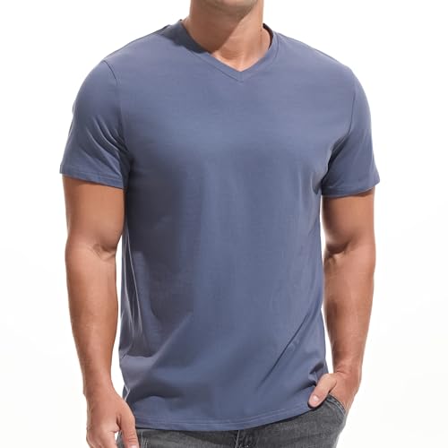 VEIISAR Premium V-Ausschnitt T-Shirts für Männer - modernen Fitted Tees V Neck Unterhemden (V8 Gray Blue L) von VEIISAR