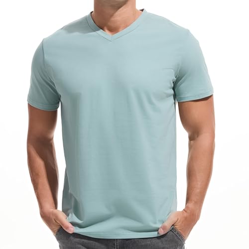 VEIISAR Premium V-Ausschnitt T-Shirts für Männer - modernen Fitted Tees V Neck Unterhemden (V8 Gray-Green XL) von VEIISAR