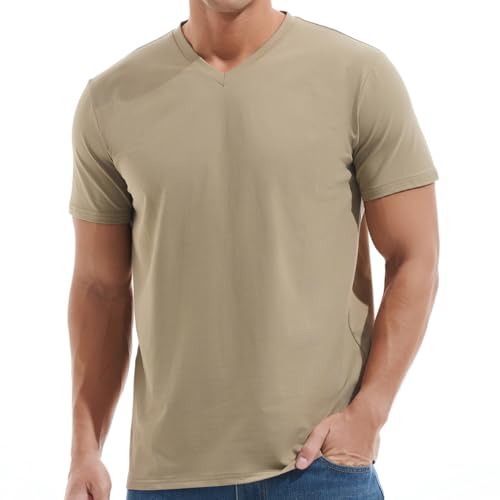 VEIISAR Premium V-Ausschnitt T-Shirts für Männer - modernen Fitted Tees V Neck Unterhemden (V8 Khaki XL) von VEIISAR