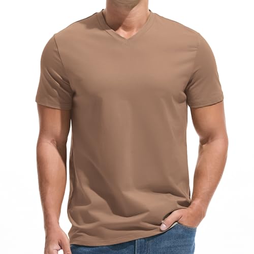 VEIISAR Premium V-Ausschnitt T-Shirts für Männer - modernen Fitted Tees V Neck Unterhemden (V8 Light Brown XXXL) von VEIISAR