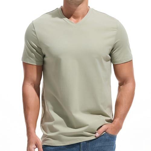 VEIISAR Premium V-Ausschnitt T-Shirts für Männer - modernen Fitted Tees V Neck Unterhemden (V8 Light Green L) von VEIISAR