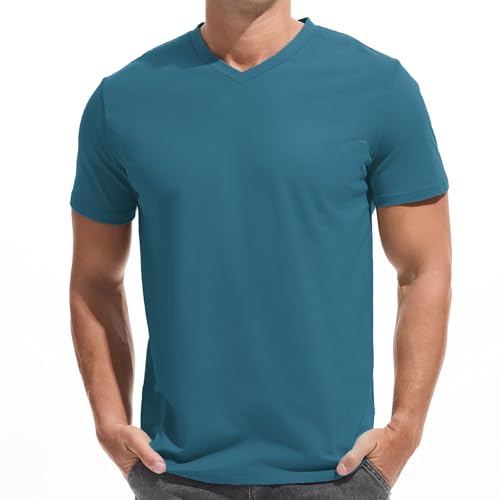 VEIISAR Premium V-Ausschnitt T-Shirts für Männer - modernen Fitted Tees V Neck Unterhemden (V8 Ocean Blue XL) von VEIISAR