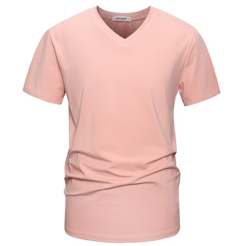 VEIISAR Premium V-Ausschnitt T-Shirts für Männer - modernen Fitted Tees V Neck Unterhemden (V8 Pink S) von VEIISAR