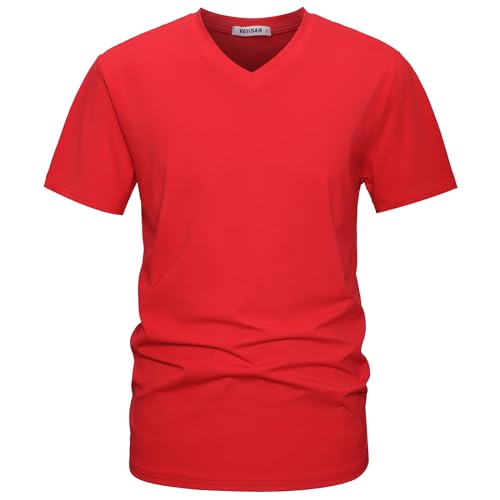 VEIISAR Premium V-Ausschnitt T-Shirts für Männer - modernen Fitted Tees V Neck Unterhemden (V8 Red M) von VEIISAR