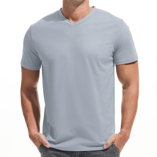 VEIISAR Premium V-Ausschnitt T-Shirts für Männer - modernen Fitted Tees V Neck Unterhemden (V8 Sky Blue L) von VEIISAR