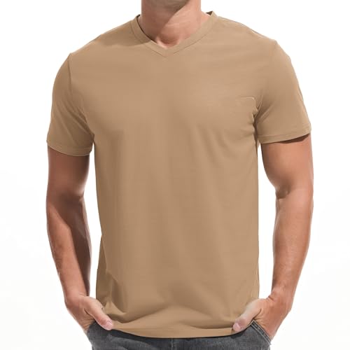 VEIISAR Premium V-Ausschnitt T-Shirts für Männer - modernen Fitted Tees V Neck Unterhemden (V8 Tan M) von VEIISAR