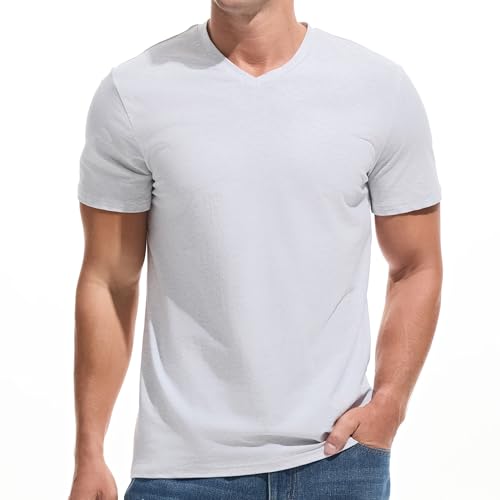 VEIISAR Premium V-Ausschnitt T-Shirts für Männer - modernen Fitted Tees V Neck Unterhemden (V8 White Gray S) von VEIISAR