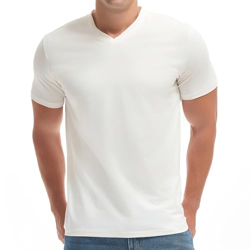 VEIISAR Premium V-Ausschnitt T-Shirts für Männer - modernen Fitted Tees V Neck Unterhemden (V8 White S) von VEIISAR